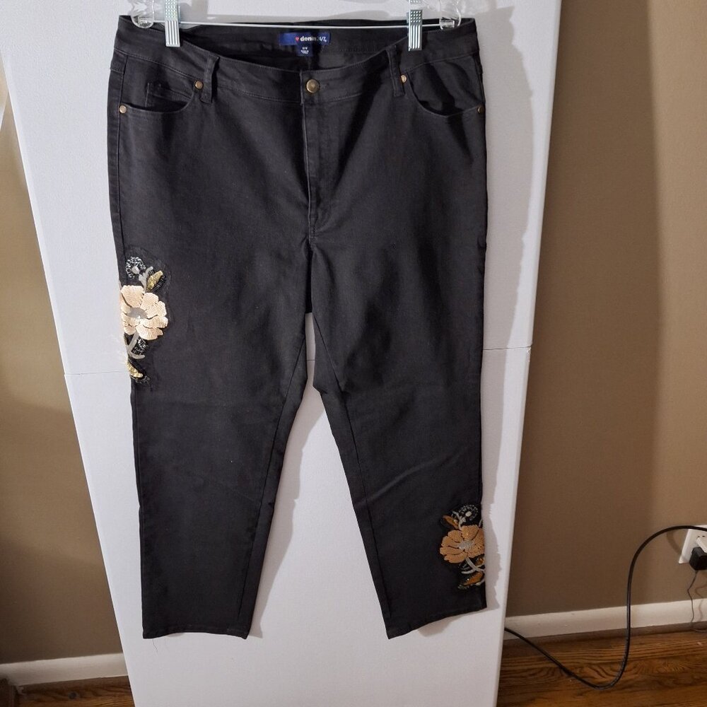 Denim 24/7 Womens Skinny Ankle Jeans Size 18W Color Black